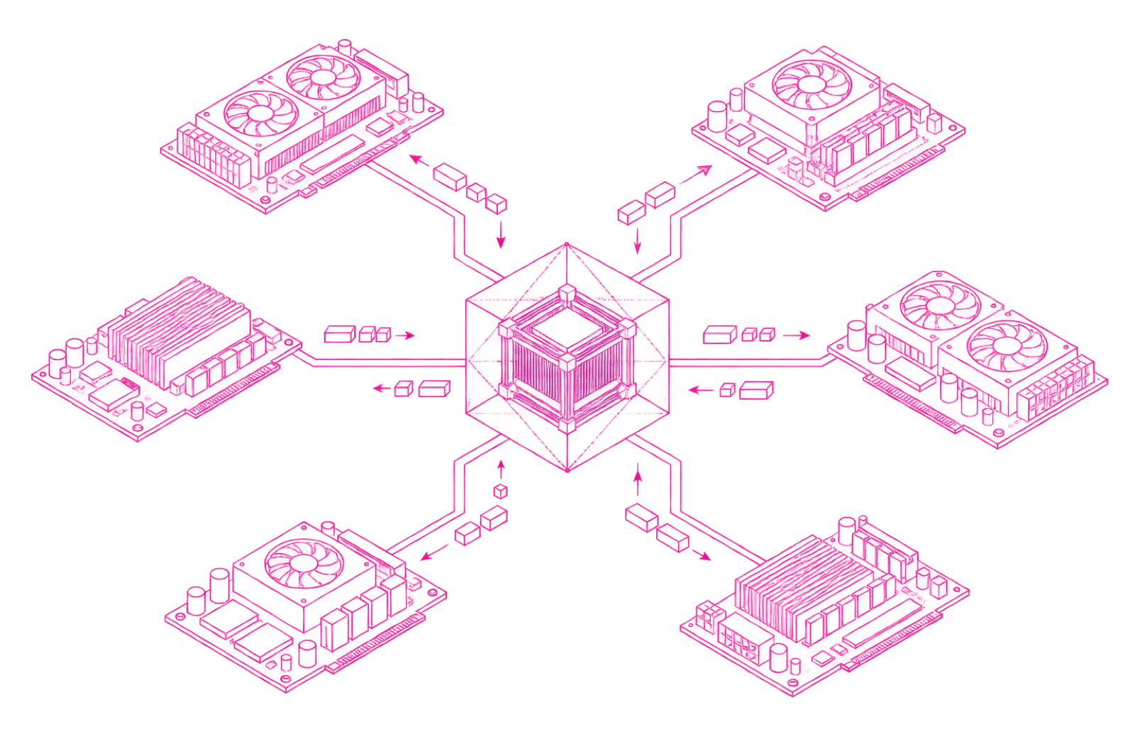 A protected nucleus coordinating six ordinary compute workers